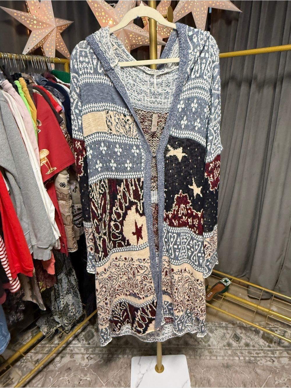 Free People Americana Hooded Knit Maxi Cardi
